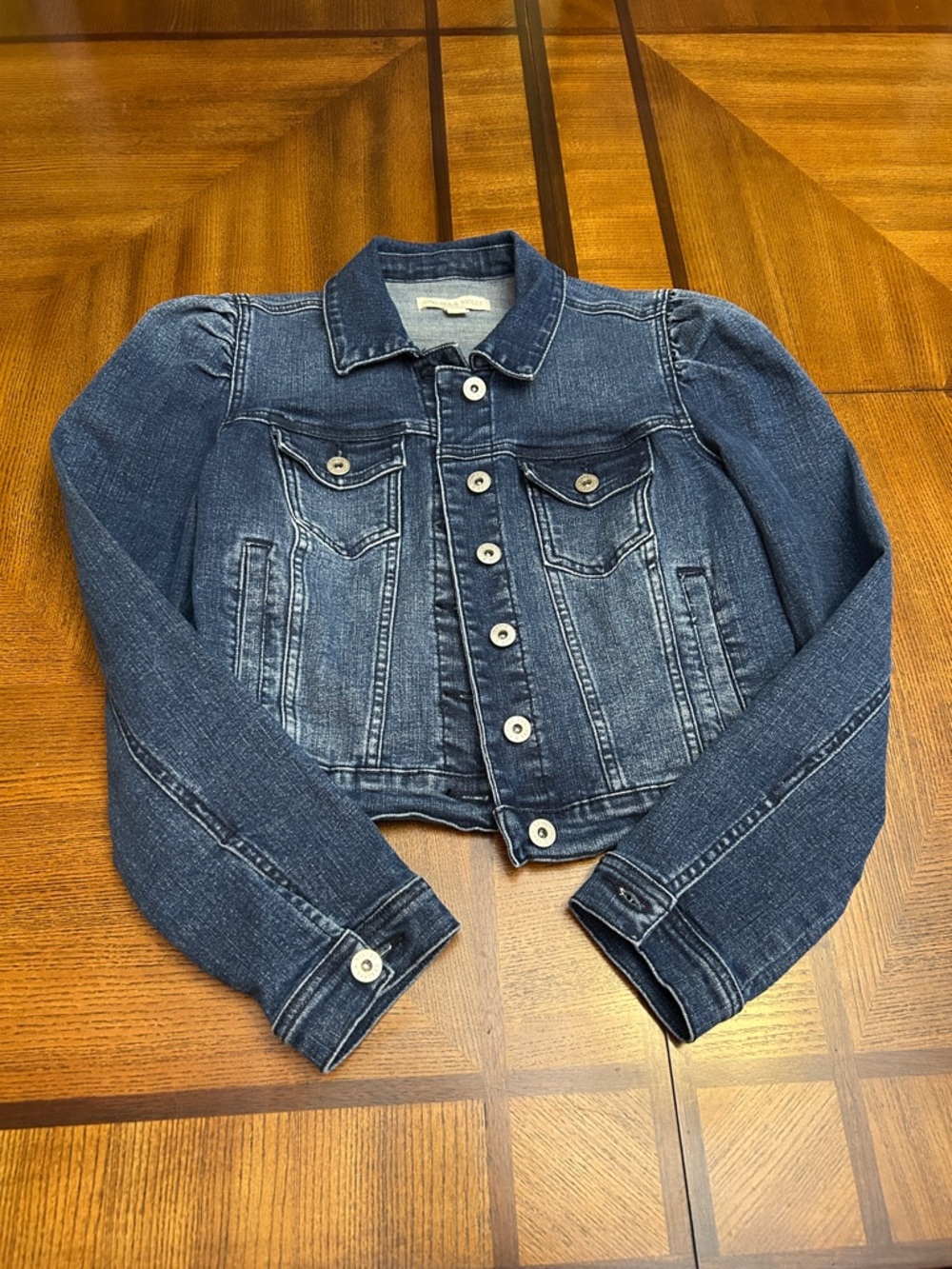 Chelsea & Violet Dark Blue Denim Cropped Jean Jacket